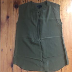 J Crew Moss/Olive Green 1/4 ZIP Silk Top
